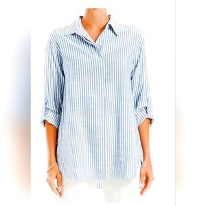 NWOT Max Studio London Blue Yarn Dye Button Front Shirt | Roll-tab Sleeves MED